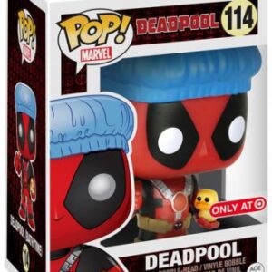 Deadpool dans son bain, bonnet et petit canard