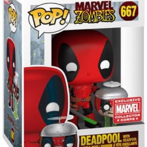 Deadpool accompagné de la tête de Deadpool Zombie
