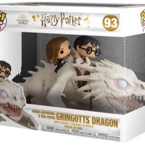 Harry, Ron et Hermione chevauchent un dragon
