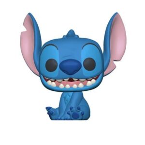 Funko Pop Stitch souriant, représenté assis dans l’univers de Lilo et Stitch