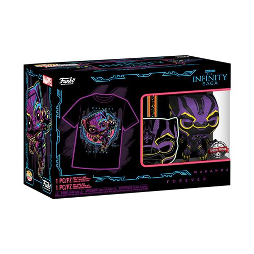 Figurine Funko Pop et Tee Marvel Blacklight Black Panther S